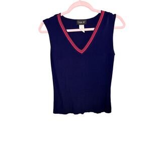 April V Sleeveless Navy and Red V-Neck Career Wear Preppy Size Small Stretchy